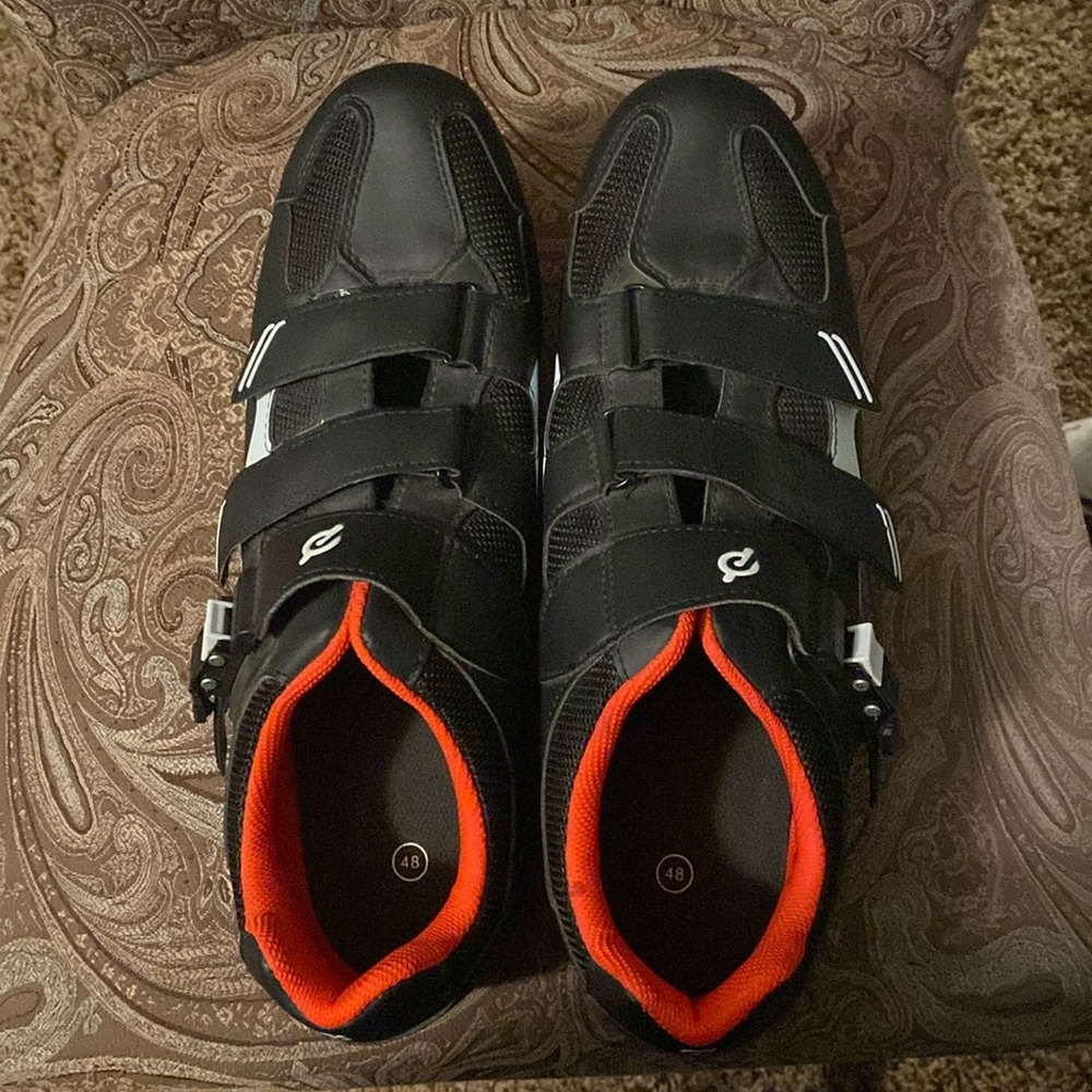 Peloton cycling shoes with cleats.